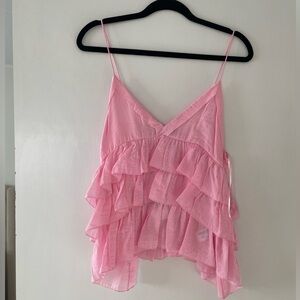 Pink Ruffled Tank Top